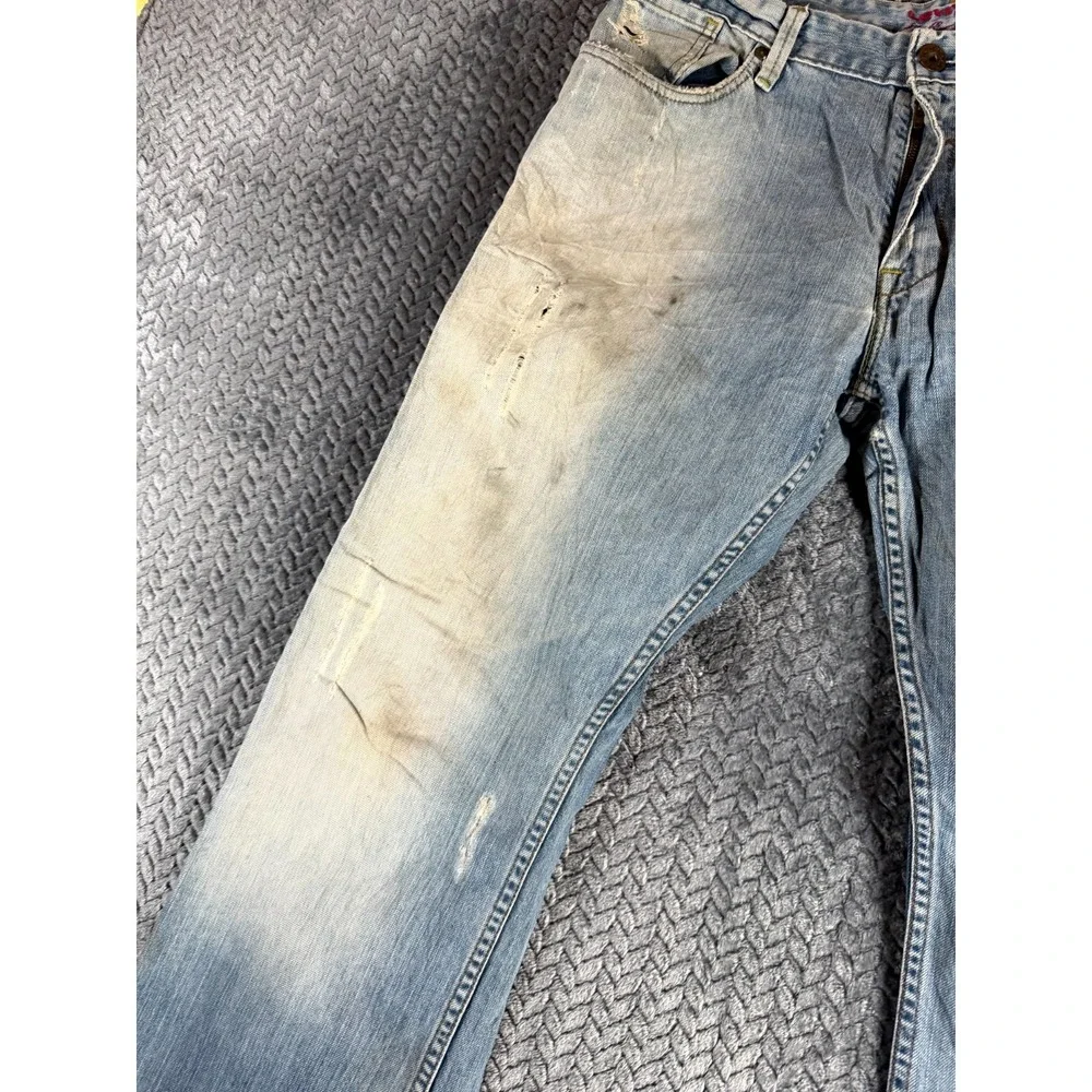 Levi's Bootcut Jeans Mens 36x32 Blue Denim Cotton Light Wash Mid Rise Frayed Hem